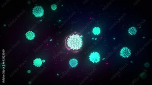 Infection control in digital Background. A Hologram of the Text infection control has appeared in the Digital background. Infection control of the worldwide virus. 3D Cells flying in the background.