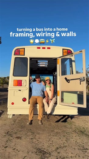 The bus build is BACK💫💭🚌 Here’s what we did today: Framing - 3/4” Baltic birch plywood cut into 2” strips - Teks wood to metal screws construction adhesive - Spaced 12-16 inches apart perpendicular to metal framing of bus - Add blocking were needed Wiring (All wires that need to go through the walls. The rest will be run through the cabinets or under the floor of the bus) - solar cables through scanstrut cable seal on roof - Marine grade copper stranded wire - Duplex wire for DC loads: 16awg 