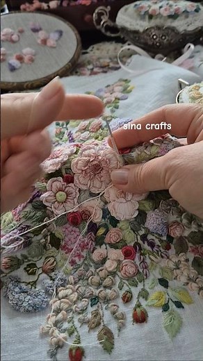 How to embroider rose petals with cast-on stitch. The art of handmade flowers with mouline threads.