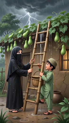 Stormy Rainy Day in Village | Catching the Falling Bottle Gourd 🥒⚡ | Cozy Anime Animation