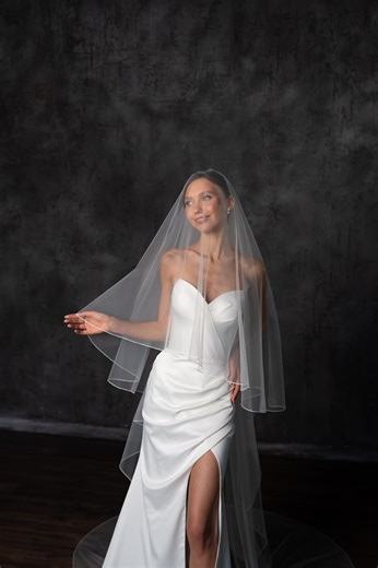 Pencil Edge Blusher Veil, Double Tier Cathedral Wedding Veil, Soft Cascading Tulle, Chapel Length - Etsy