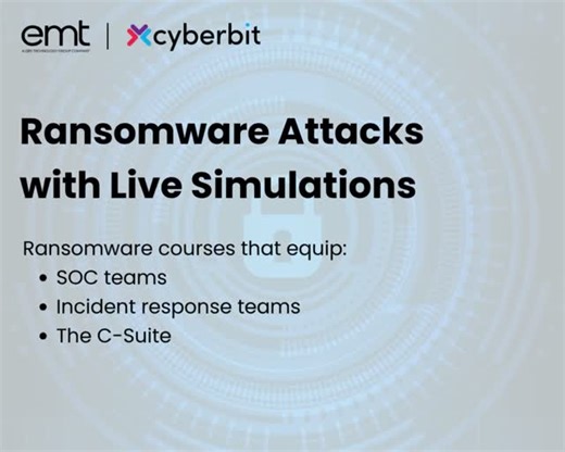 emt - A QBS Technology Group Company on Instagram: "Cyber Readiness Starts with Practice - Not Theory. Ransomware readiness is now a board-level priority, yet most organizations have never rehearsed a real attack. @CYBERBIT changes that with live ransomware simulations that prepare SOC teams, incident response teams, and the C-suite to respond decisively when it matters most. ✔ Realistic, hands-on ransomware attack scenarios ✔ Skills for detection, containment, and recovery ✔ Reduced downtime, c