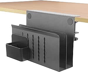 LUKETURE Desk Side Storage, 2 Tier Steel Hanging Organizer, No Drill Side Desk Organizer, Laptop Holder, with Pen Holder, Hanging Table Storage for Office Home, Fits Flat Edge Tables 0.3" to 2.8"
