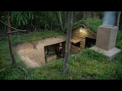 Girl Solo Living Off Grid, Build a Complete Warm Underground Dugout Home Shelter for Fortnight Stay
