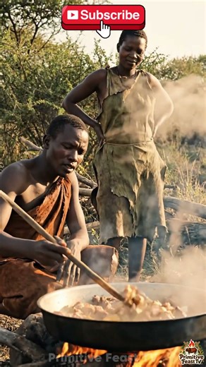 Waiting for the Right Moment 🔥 | Hadzabe Fire Cooking #Shorts #PrimitiveFeastTV