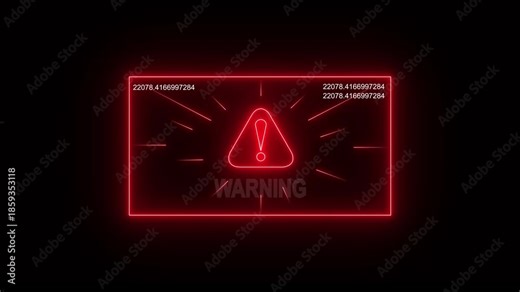 Warning Alert Screen with Neon Frame for System Risk, Security Threat and Critical Notification Concept