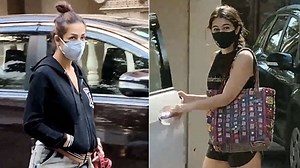 Malaika Arora was spotted out walking her dog In Mumbai. Sara Ali Khan, dressed in black, was filmed after finishing a Pilates session. | NDTV