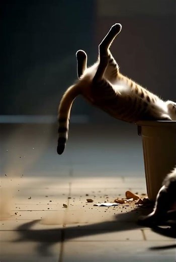 Epic Cat Fight Ends in Trash Bin Toss 😂🐱 | Hilarious Cat Throw #shorts