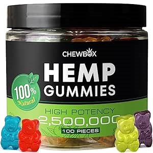 CHEWBOX Hemp Gummies - Great for Peace & Relaxation - Natural Fruit Flavors Tasty Relief – Relaxing Gummies 2.500,000- Made in USA (100 Count)
