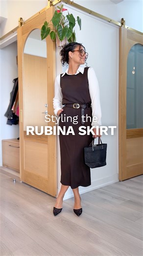 Our Rubina midi pencil skirt is already sold out in charcoal grey and this trending chocolate brown is going fast! It's the perfect balance of trendiness meets timelessness that can be dressed up or down with just a few style tips. ⁠ ⁠ Get inspired as Meron shows you three ways to wear this midi skirt for Fall. Whether it's modern preppy, layered with a collard shirt for sophistication, or kept casual with a classic white tee and runners: Rubina takes you all the way to comfort and style in no t