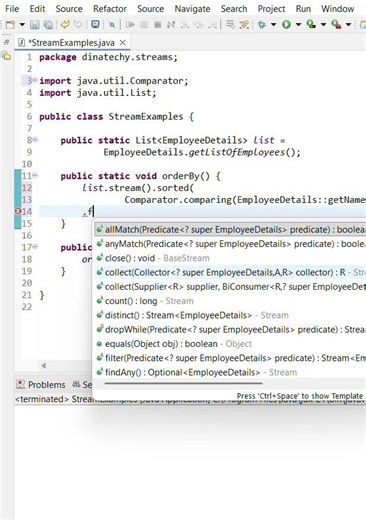 Sort Employee List in Ascending Order using Java Streams | Java Interview Question | DinaTechy
