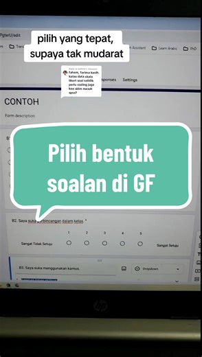 Replying to @ijakfoto kalau belum buat soal selidik di GF atau masih belum collect respondents, boleh ubah jenis soalan skala, tukar ke linear scale. Supaya mudah. Tapi kalau dah kutip data, just proceed dan ubah di Excel seperti biasa. Nanti next time boleh pilih linear scale utk skala likert #tutorial #quantitativeresearch #spss #undergrad #postgraduate #statistics #tips #quantitave #googleforms #soalselidik #pilihyangtepat