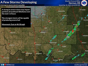 1.6K views · 35 reactions | 12:45 PM Radar Update - A few storms are developing across southeast Oklahoma at this hour. The strongest storm will be capable of producing large hail. | US National Weather Service Norman Oklahoma | Facebook