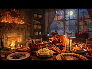 Cozy Kitchen Thanksgiving Ambience | Cooking Sounds, Fireplace Sounds and Jazz Music