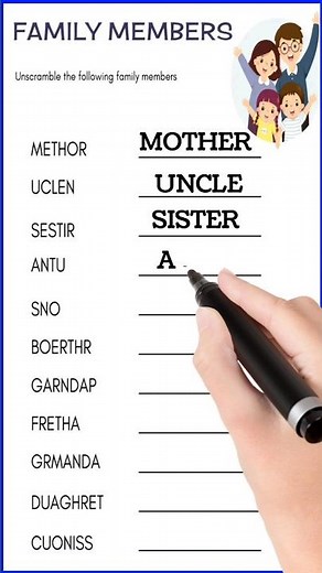 Unscramble the family members, Family Vocabulary, members of family #shorts