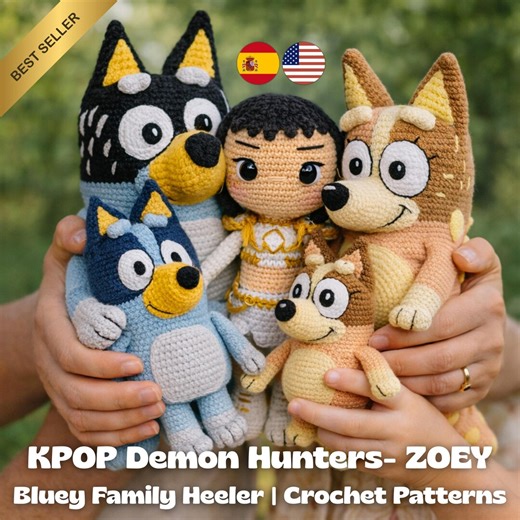 Bluey Heeler Family Crochet Pattern Bundle   K-pop Demon Hunter Zoey Doll | Amigurumi PDF | Instant Download | English & Spanish - Etsy