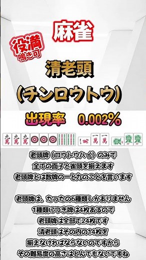 【麻雀役】 役満 清老頭 #麻雀 #初心者 #役 #一覧