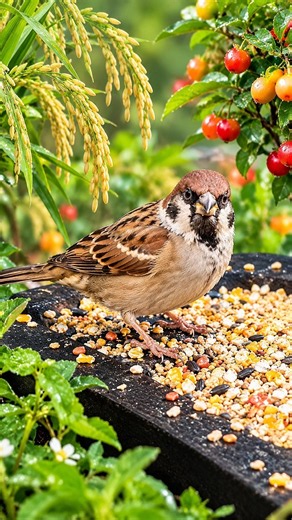 Close-Up Sparrow Birds Eating! 🐦🌾 | Beautiful 4K Bird Feeding Moments