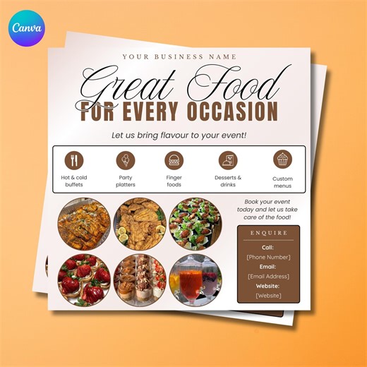 Catering Services Flyer Template | Editable Restaurant Marketing (1080x1080px) Canva - Etsy