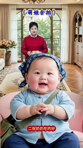 During the Chinese New Year, the baby sent blessings to grandma. The human cub