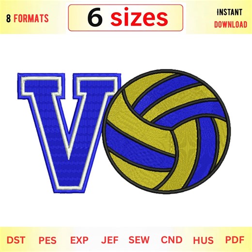 Volleyball Embroidery Design – Sports Team Monogram – School Mascot Applique Style – Instant Download - Etsy
