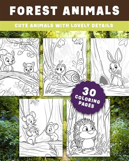 30 Forest Animals Coloring Pages for Kids, Woodland Creatures Coloring Book, Digital Download PDF, Toddler Activity, Animal Printables - Etsy