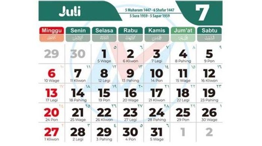 Kalender Juli 2025: Cek Tanggal Merah, Hari Penting, dan Download PDF Kalender Terbaru - Tribunbanten.com