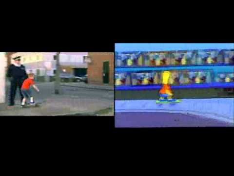 Live and cartoon Simpsons intros side by side