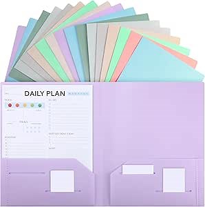 Fulmoon 48 Pack Plastic Folders with 2 Pockets Inch Heavy Duty File Folders Colored Pocket Folders Fit Letter Size Paper Bulk for School Office Home Business(Morandi Colors)