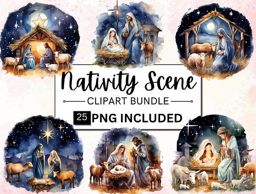 Watercolor Christmas Nativity Clipart, Jesus Scene, 25 PNG (digital Download) - Etsy