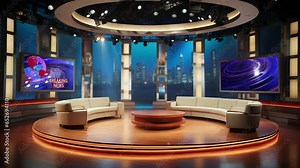 Studio Stage Design For Television News Programs A jpg still image with green screens is included