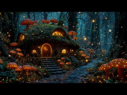 🍄 Enchanted Forest Cottage Ambience 🌙 | Fireflies, Soft Rain & Stream Sounds for Sleep & Relaxation