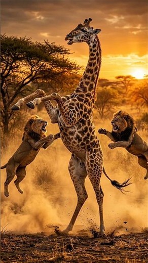Giraffe vs 2 Male Lions 🦒🦁🔥 | Brutal Savanna Fight Before Impact!