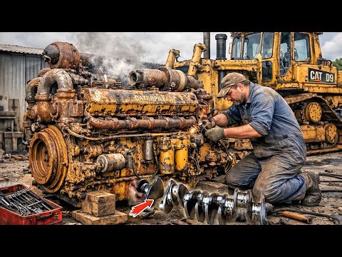 Extreme Caterpillar Engine Restoration | Broken Crankshaft & Destroyed Gears Rebuild | Engine Repair