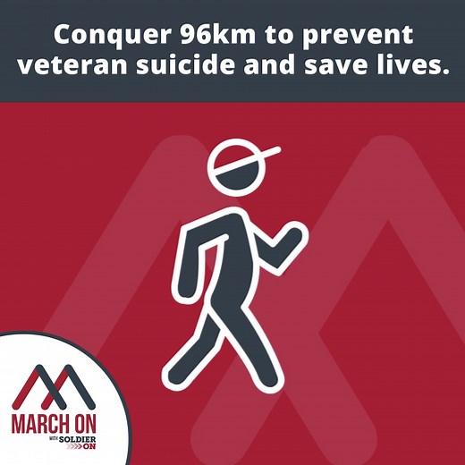 March On starts NEXT MONTH! 💪 Challenge yourself to run or walk 96km this March to help our brave heroes march on. Together, we will help prevent veteran suicide and save lives. | Soldier On Australia