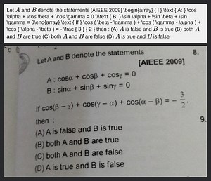 Let A and B denote the statements [AIEEE 2009] \begin{array} { ... | Filo