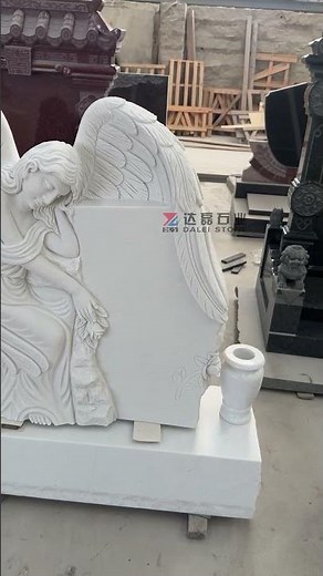 Carved Angel Heart Monument White Marble Headstone America Style