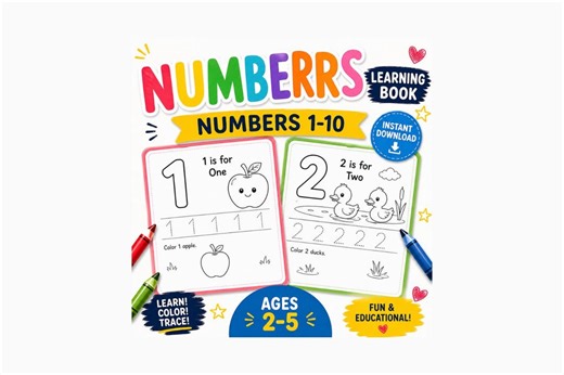 Numbers 1-10 Tracing Worksheets, Toddler Preschool Learning Activities (digital Download) - Etsy