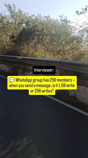 Himangshu on Instagram: "💬 WhatsApp group has 256 members — when you send a message, is it 1 DB write or 256 writes? 🧠 Short answer: ➡️ 1 write initially, NOT 256 Here’s how it actually works 👇 📝 Single Message Write Message is stored once in the message store with groupId + messageId. 👥 Fan-out happens logically WhatsApp does fan-out on read, not fan-out on write. 📬 Per-user delivery state For each member, only delivery metadata is tracked (delivered/read), not full message copies. 📡 Asy