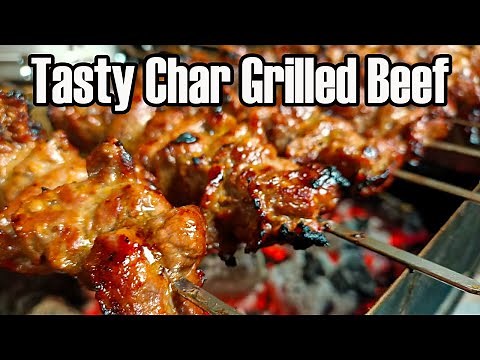 Char grilled tasty beef skewers