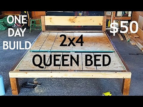 2x4s ONLY! Queen Size Bed Frame ONE DAY BUILD!