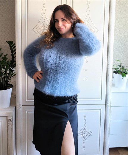 Angora Sweater Women Fluffy Wool Cable Sweater for Gift in 2 Threads - Etsy