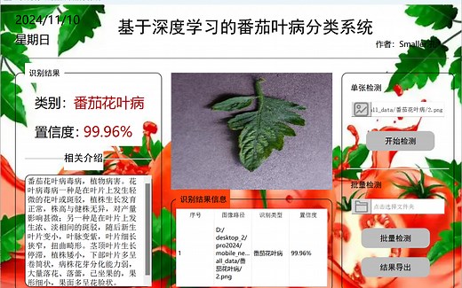 【项目分享】基于深度学习的番茄叶病分类系统（CNN网络 PyQT界面）