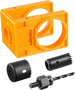 Dreyoo Door Lock Installation Kit, Door Hole Drilling Tool for Wooden Doors with 2 Door Lock Hole Saw Bushings, C Clamp Design Jig Deadbolt Door Knob Installation Kit
