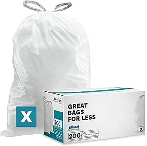 Plasticplace Custom Fit Trash Bags, Compatible with simplehuman Code X (200 Count) White Drawstring Garbage Liners 21 Gallon/ 80 Liter, 26" x 24.5"