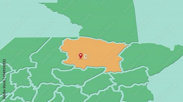 Mapa de Guatemala con división política resaltando el estado Alta Verapaz con la capital Cobán.