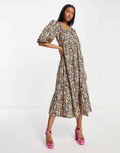 Edited cotton short sleeve smock dress with pleated hem in retro floral - MULTI | ASOS