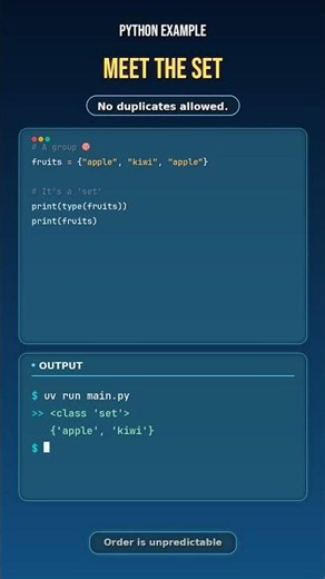 Python Sets Explained: No Duplicates Allowed! 🎯 #python #learnpython #coding #shorts