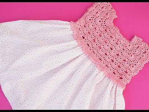 Dress with fabric skirt for crochet yoke ‪@Majovelcrochetenglish‬