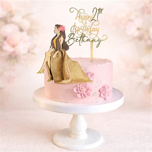 Custom Glam Birthday Girl Cake Topper Flowing Dress Name Age Sign Keepsake Decor Gift - Etsy
